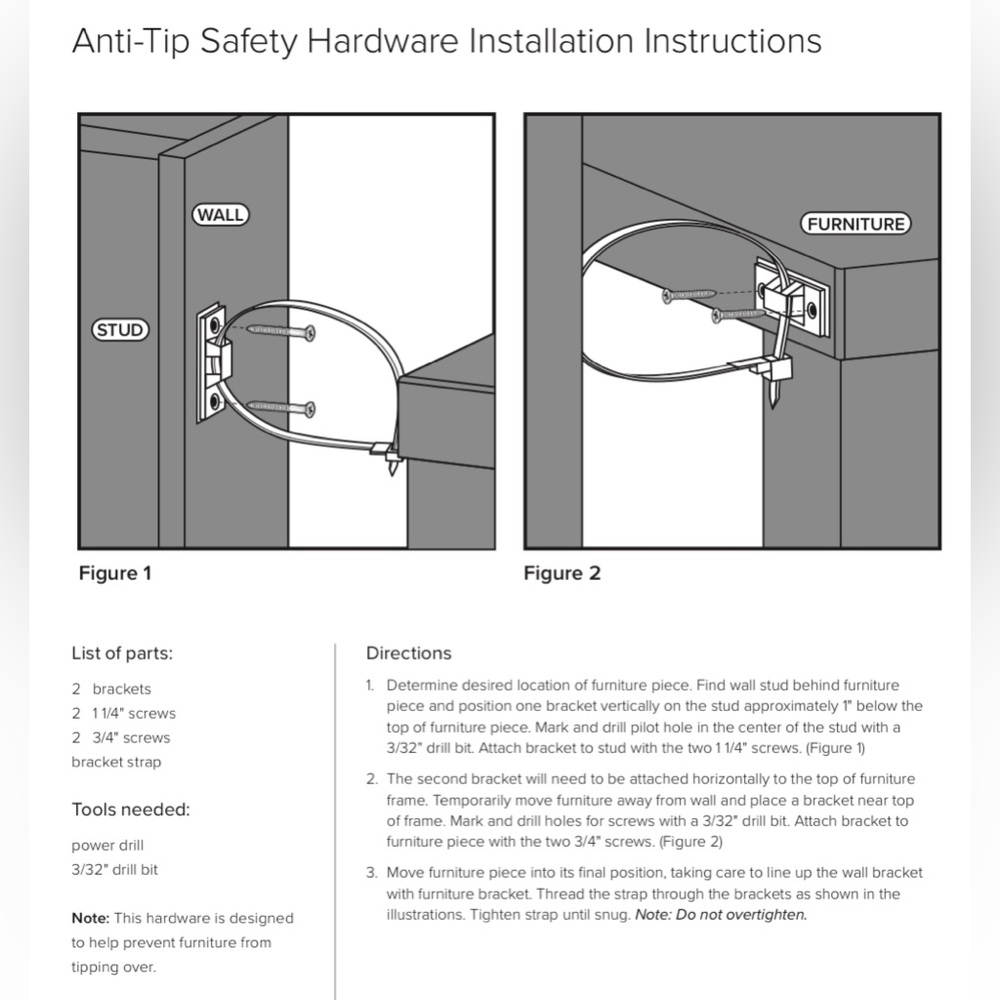 🤕Anti-Tip Furniture Tipping Restraint -Child Safety Hardware Kit🤕